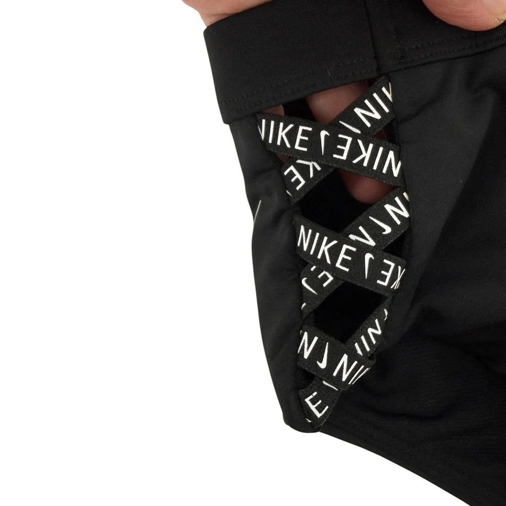 Nike Womens Black Sneakerkini High Waist Logo Cheeky Bikini Bottom Large NEW